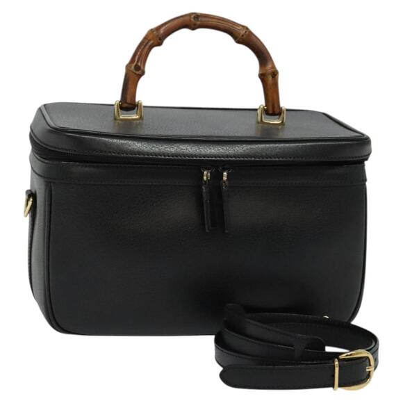 GUCCI Bamboo Hand Bag Leather Black Gold 013 2122 013 2122 - Picture 1 of 16